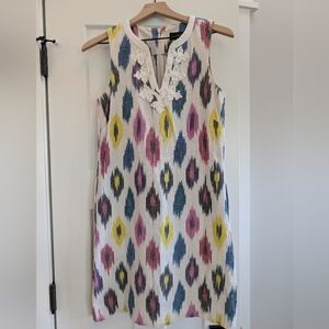 J.Crew Multicolor Sleeveless Dress With Neckline Cream Embroidery Detail